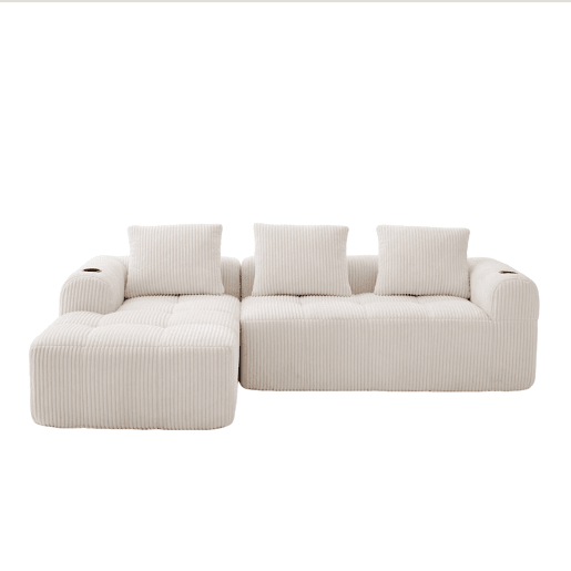 Sofá compacto de 4 lugares - Macio, modular, com bolso e porta-copos - Bege