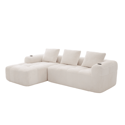 Sofá compacto de 4 lugares - Macio, modular, com bolso e porta-copos - Bege