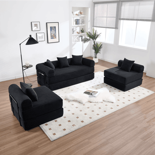 Sofá modular de 4 lugares - com arrumação, função modular, adequado para animais de estimação - Preto