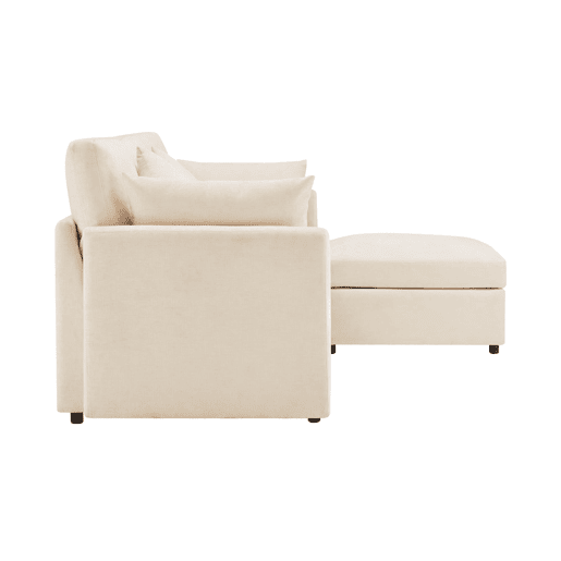 Sofá modular de 4 lugares - Design moderno, chenille, sofá em forma de L com apoio para os pés - Bege