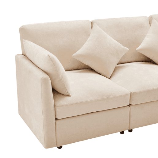Sofá modular de 4 lugares - Design moderno, chenille, sofá em forma de L com apoio para os pés - Bege