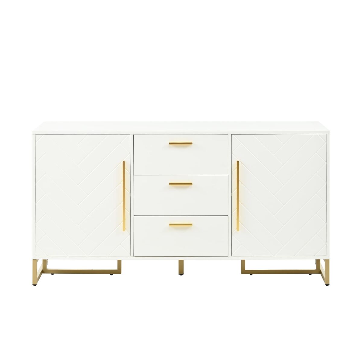 Aparador 2 puertas 3 cajones - patrón espiga, elegante para comedor, cocina y salón - blanco