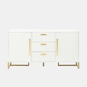 Aparador com 2 portas e 3 gavetas - Padrão espiga, elegante para sala de jantar, cozinha e sala de estar - Branco