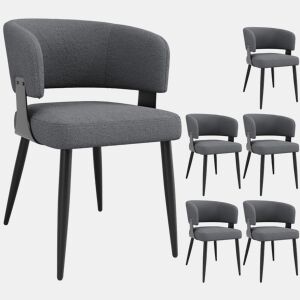 Cadeira de jantar 6 peças - Ergonómica, leve, encosto curvo - Cinza