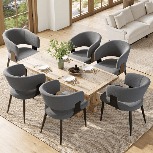 Cadeira de jantar 6 peças - Ergonómica, leve, encosto curvo - Cinza