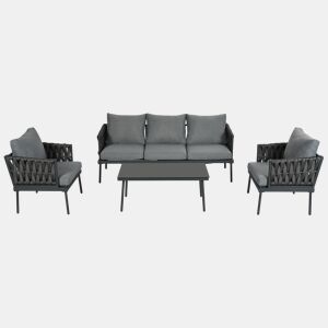 Conjunto de móveis de jardim com 5 peças - Sofá de 3 lugares, 2 poltronas e mesa de centro - Cinza