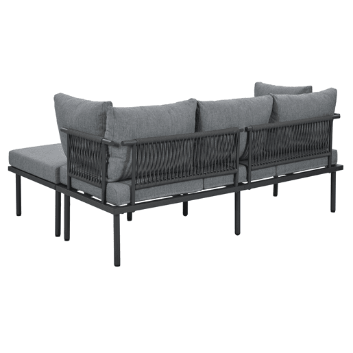 Conjunto de móveis de jardim - Sofá + mesa de centro + apoio para os pés - Aço galvanizado, mesa de vidro - Cinza+Preto