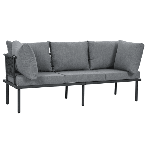 Conjunto de móveis de jardim - Sofá + mesa de centro + apoio para os pés - Aço galvanizado, mesa de vidro - Cinza+Preto
