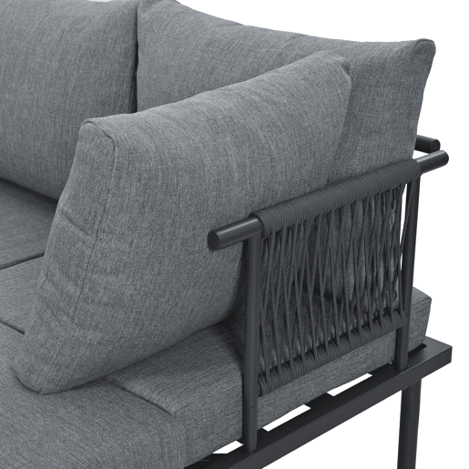 Conjunto de móveis de jardim - Sofá + mesa de centro + apoio para os pés - Aço galvanizado, mesa de vidro - Cinza+Preto