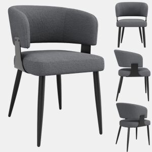 Cadeira de jantar 4 peças - Estilo ergonómico, encosto curvo - Cinza