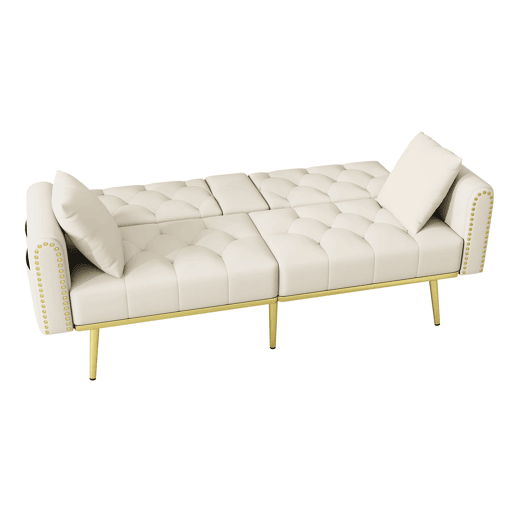 Sofá-cama duplo reclinável para 2 pessoas - 3 posições ajustáveis, com porta-copos - Bege