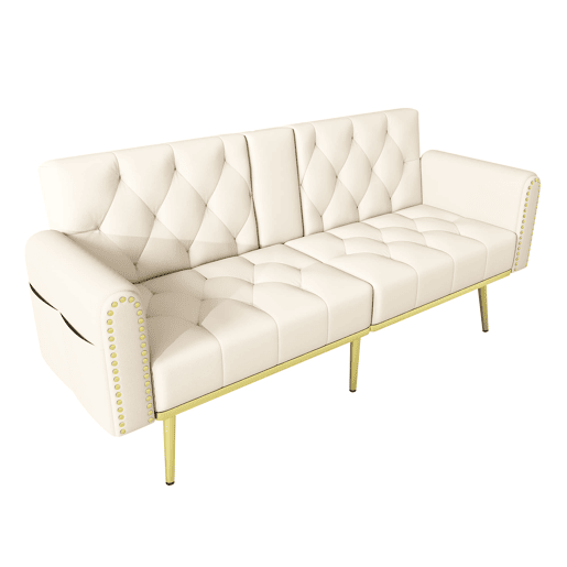 Sofá-cama duplo reclinável para 2 pessoas - 3 posições ajustáveis, com porta-copos - Bege