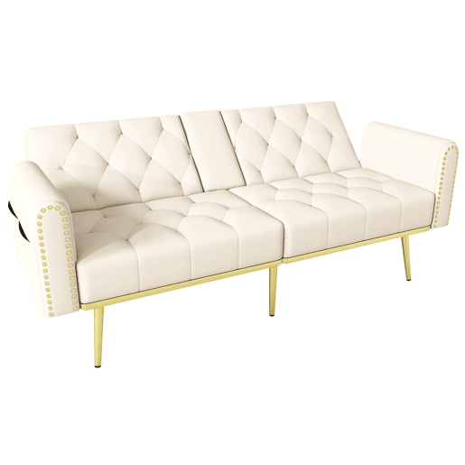 Sofá-cama duplo reclinável para 2 pessoas - 3 posições ajustáveis, com porta-copos - Bege