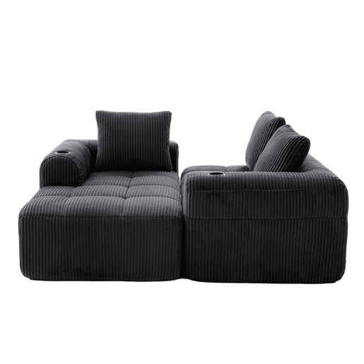 Sofá compacto de 4 lugares - Modular, confortável, com bolso e porta-copos - Cinza escuro