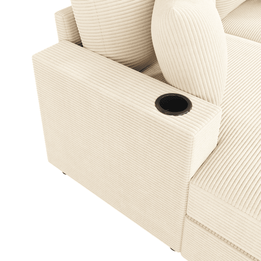 Sofá-cama XXL - Função de descanso, suporte para telemóvel, porta USB e porta-copos - Bege