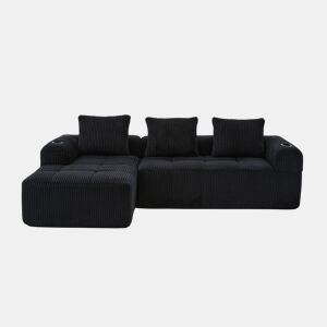 Sofá compacto de 4 lugares - Modular, com bolso lateral e suporte para bebidas - Preto