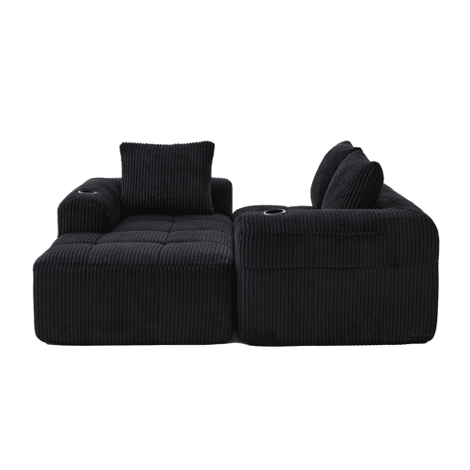 Sofá compacto de 4 lugares - Modular, com bolso lateral e suporte para bebidas - Preto