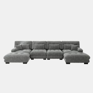 Sofá modular em U - 4 lugares, chaise longue removível, combinação DIY, chenille confortável - Cinza