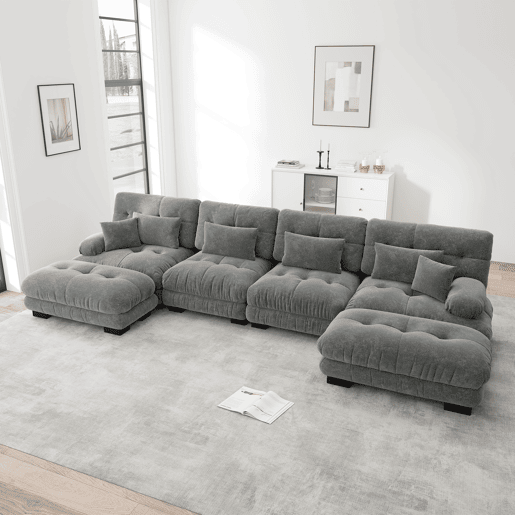Sofá modular em U - 4 lugares, chaise longue removível, combinação DIY, chenille confortável - Cinza