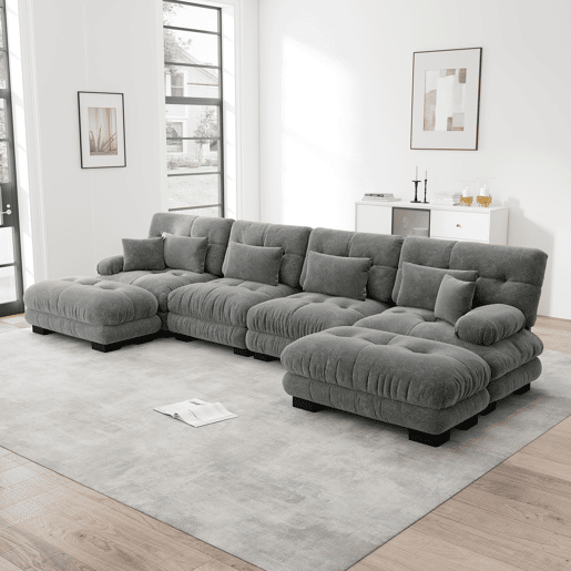 Sofá modular em U - 4 lugares, chaise longue removível, combinação DIY, chenille confortável - Cinza