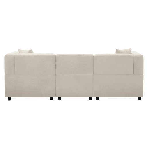 Sofá de 3 lugares - Sofá em L com arrumação, apoio para os pés e 2 almofadas - Bege
