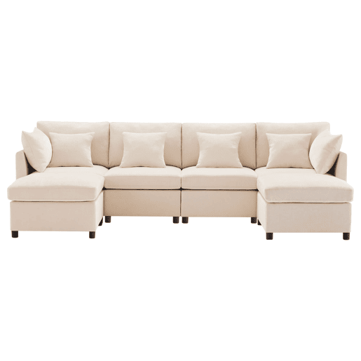 Sofá modular de 6 lugares - em forma de L, com apoio para os pés removível - Bege