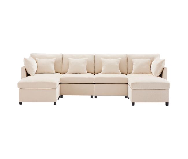 Sofá modular 6 plazas - l-fórmico, con reposapiés extraíble - beige