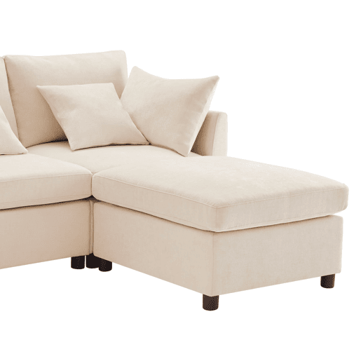Sofá modular de 6 lugares - em forma de L, com apoio para os pés removível - Bege