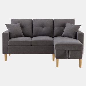 Sofá moderno em L de 3 lugares com chaise longue - arrumação, porta-copos, 2 almofadas - cinzento