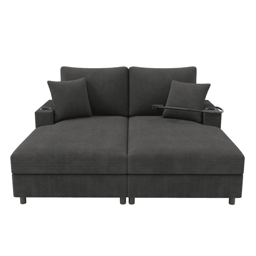 Sofá-cama XXL - Função de cama, superfície almofadada, suporte para telemóvel, USB e porta-copos - Cinza