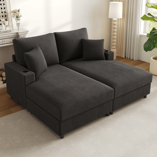 Sofá-cama XXL - Função de cama, superfície almofadada, suporte para telemóvel, USB e porta-copos - Cinza