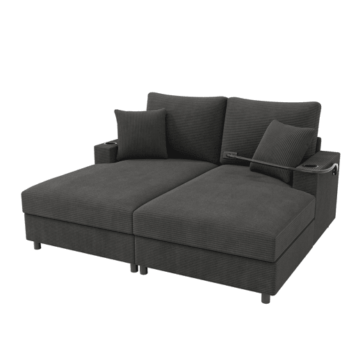 Sofá-cama XXL - Função de cama, superfície almofadada, suporte para telemóvel, USB e porta-copos - Cinza