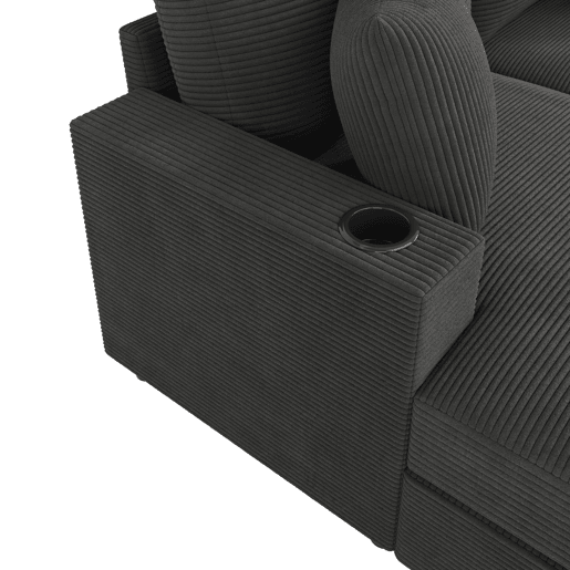 Sofá-cama XXL - Função de cama, superfície almofadada, suporte para telemóvel, USB e porta-copos - Cinza
