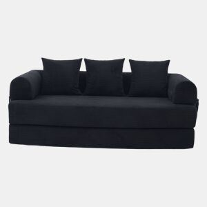 Sofá dobrável de 3 lugares - Estrutura metálica, 3 almofadas, com bolsos laterais - Preto