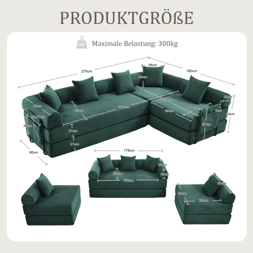 Sofá modular de 4 lugares - Com arrumação, funcionalidade modular, adequado para animais de estimação - Esmeralda Sofá modular de 4 lugares - Com arrumação, funcionalidade modular, adequado para animais de estimação - Esmeralda