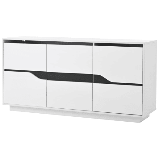 Aparador de sala 140x40x70 cm - 3 portas, prateleiras ajustáveis, gavetas sem puxadores e LED, design de alto brilho - preto e branco