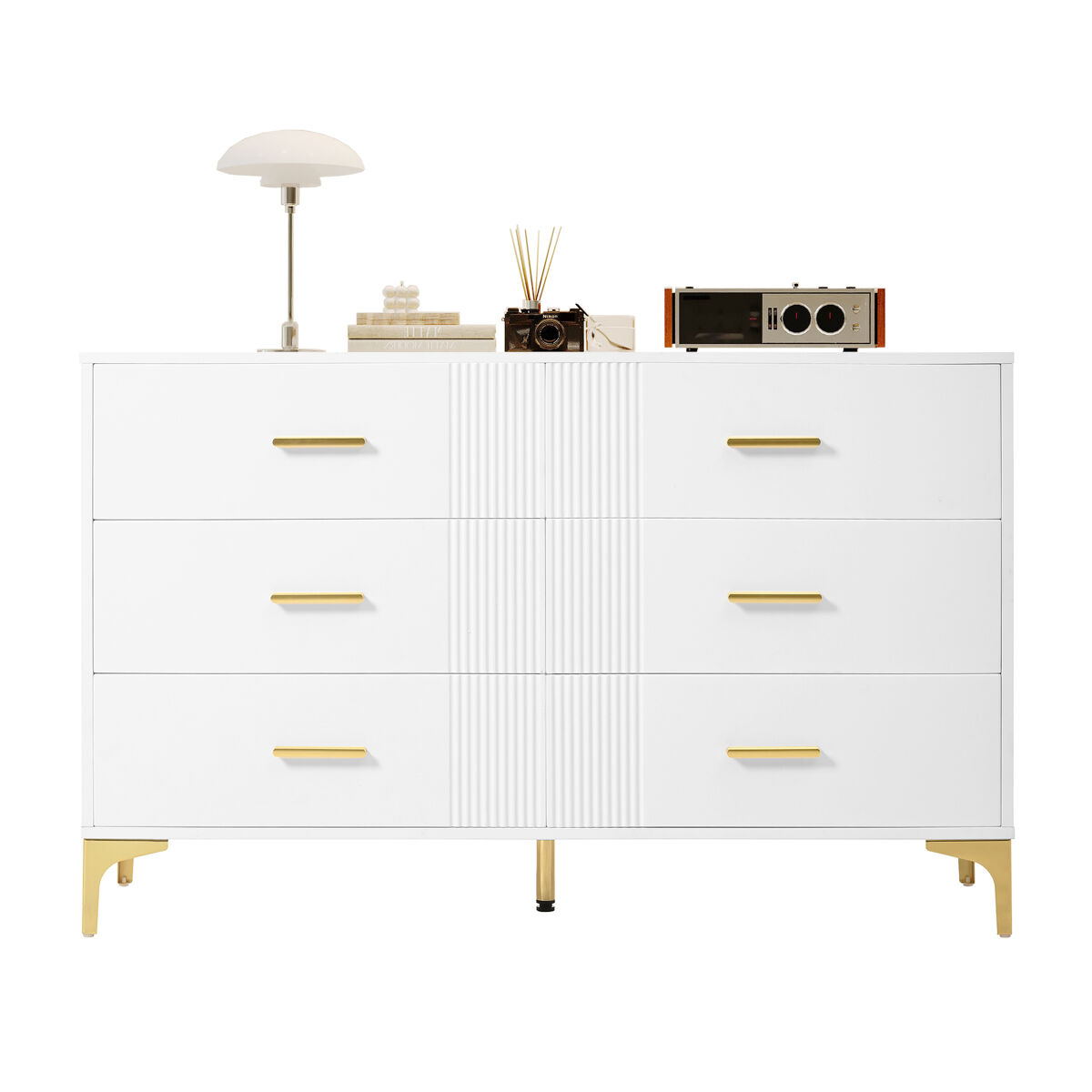 Cómoda 120x40x76 cm - con 6 cajones para salón y dormitorio - blanca