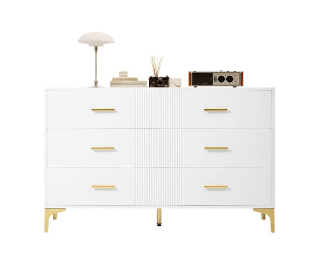 Cómoda 120x40x76 cm - con 6 cajones para salón y dormitorio - blanca