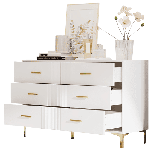 Cômoda 120x40x76 cm - com 6 gavetas para sala e quarto - branca