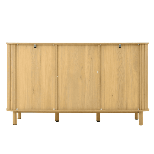 Aparador moderno - gavetas, prateleiras e pés em metal, design versátil para sala de estar com acabamento efeito madeira Aparador moderno - gavetas, prateleiras e pés em metal, design versátil para sala de estar com acabamento efeito madeira