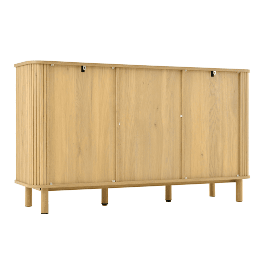 Aparador moderno - gavetas, prateleiras e pés em metal, design versátil para sala de estar com acabamento efeito madeira Aparador moderno - gavetas, prateleiras e pés em metal, design versátil para sala de estar com acabamento efeito madeira