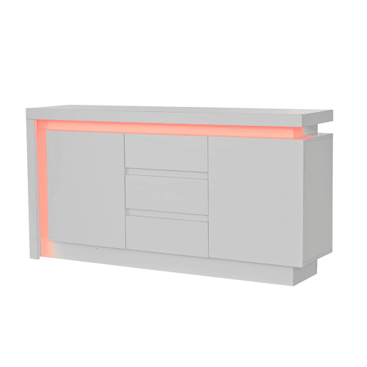 Aparador 140x35x72 cm - 3 gavetas, 2 portas, prateleiras ajustáveis, com LED, alto brilho - Branco Aparador 140x35x72 cm - 3 gavetas, 2 portas, prateleiras ajustáveis, com LED, alto brilho - Branco