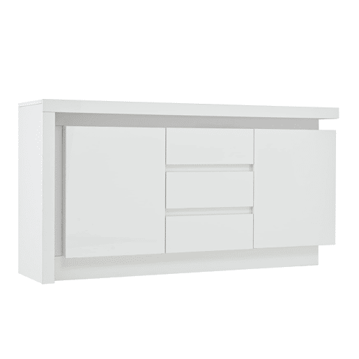 Aparador 140x35x72 cm - 3 gavetas, 2 portas, prateleiras ajustáveis, com LED, alto brilho - Branco Aparador 140x35x72 cm - 3 gavetas, 2 portas, prateleiras ajustáveis, com LED, alto brilho - Branco