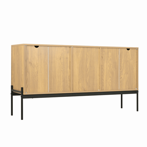 Aparador 140x40x75 cm - 2 portas, 3 gavetas, design com linhas - Natural
