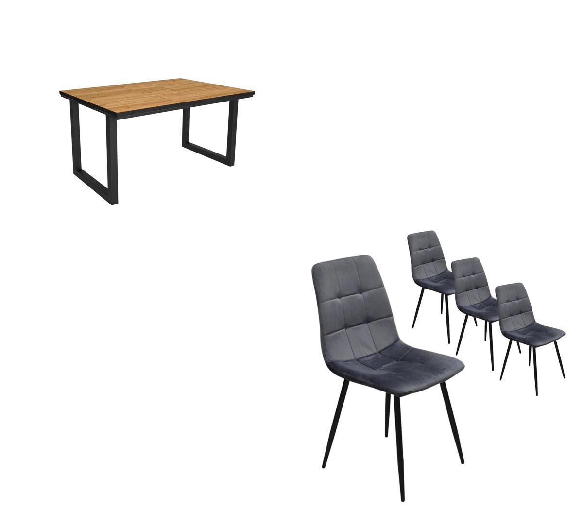 Conjunto Salón, Mesa de Comedor + Pack de 4 Sillas de Comedor 140x90