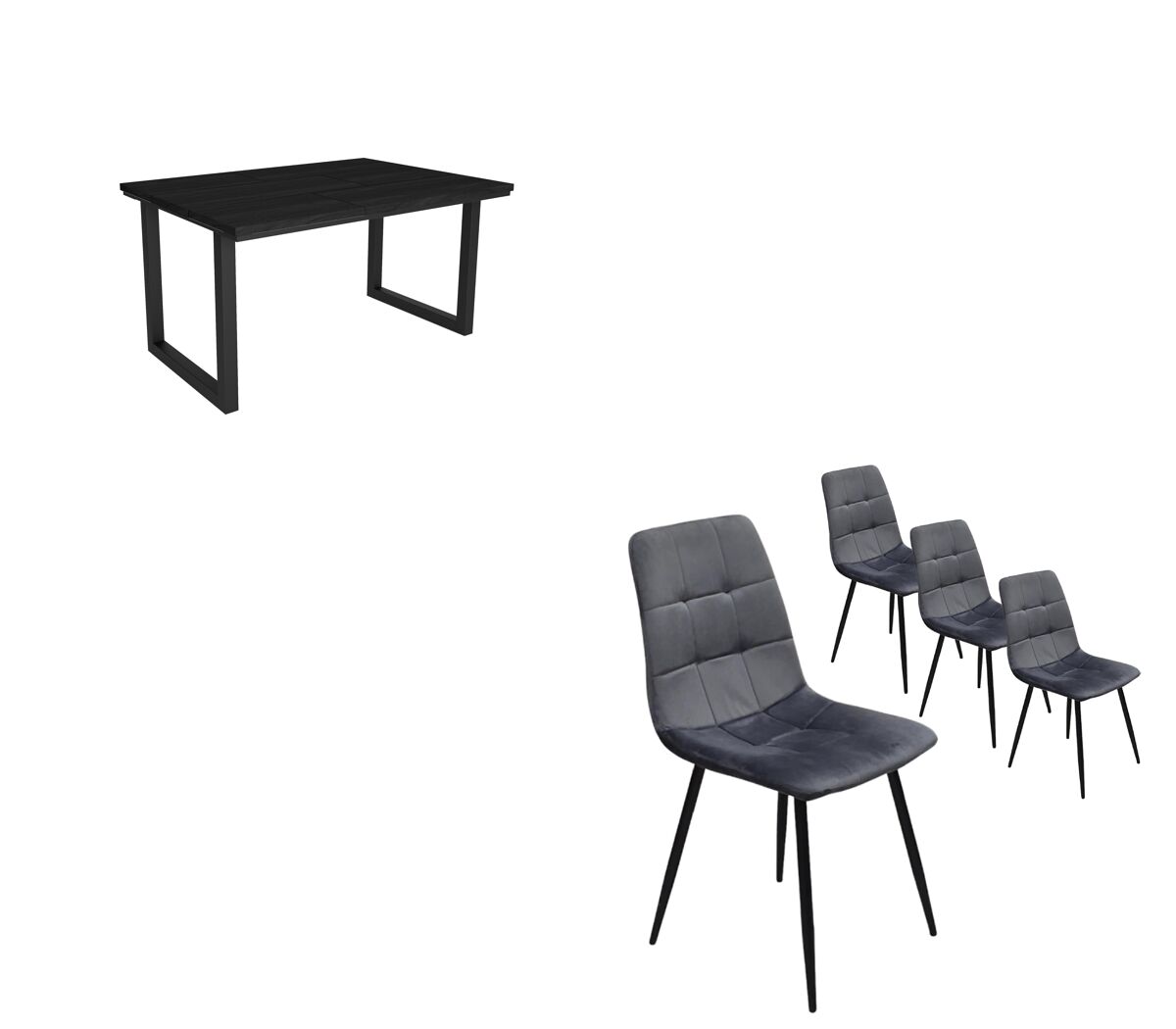 Conjunto Salón, Mesa de Comedor + Pack de 4 Sillas de Comedor 140x90