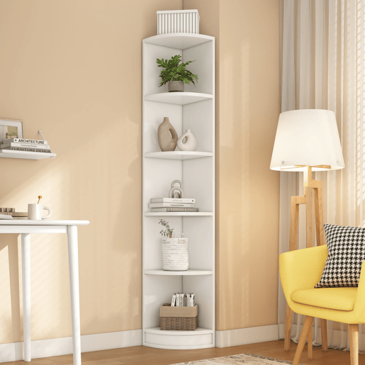 Estante de canto com 5 prateleiras - design simples, alta capacidade de carga - branco