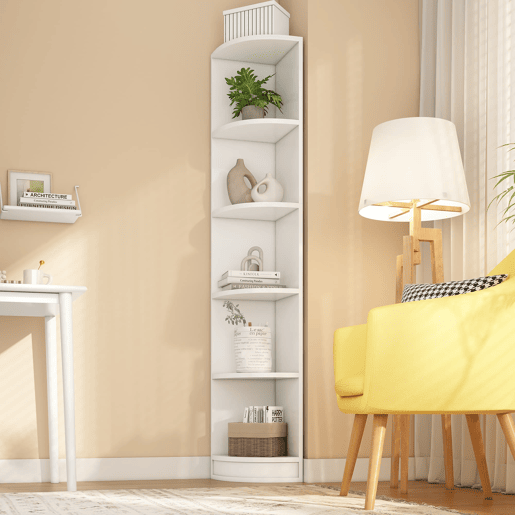 Estante de canto com 5 prateleiras - design simples, alta capacidade de carga - branco