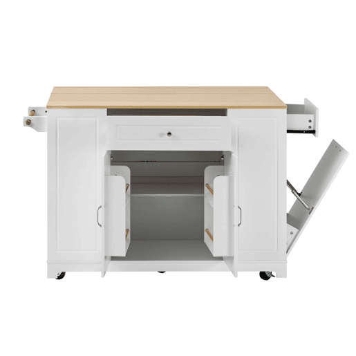 Ilha de cozinha móvel - área de jantar extensível, gavetas multifuncionais e compartimento para lixo, ideal para cozinha e sala de jantar - branco