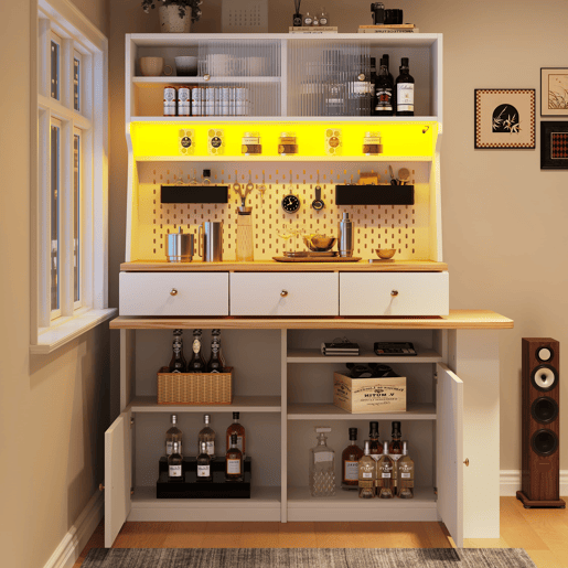 Aparador 137x45x178 cm - Aparador alto, armário de arrumação com 2 portas e 3 gavetas - Branco Aparador 137x45x178 cm - Aparador alto, armário de arrumação com 2 portas e 3 gavetas - Branco